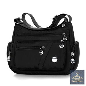 Waterproof Nylon Crossbody Bag with 10 Pockets Lightweight Hobo Purse